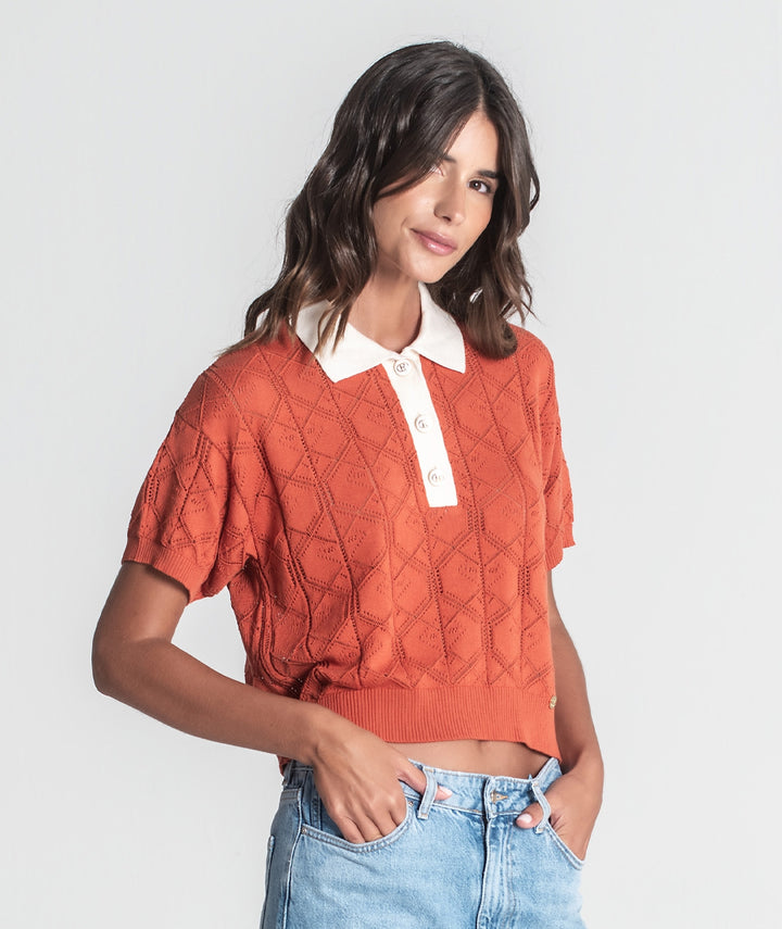 CAMISOLA POLO PERFURADA TELHA RUGA