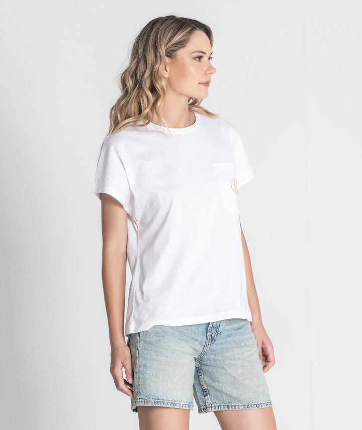 T-SHIRT BRANCA R BORDADO RUGA