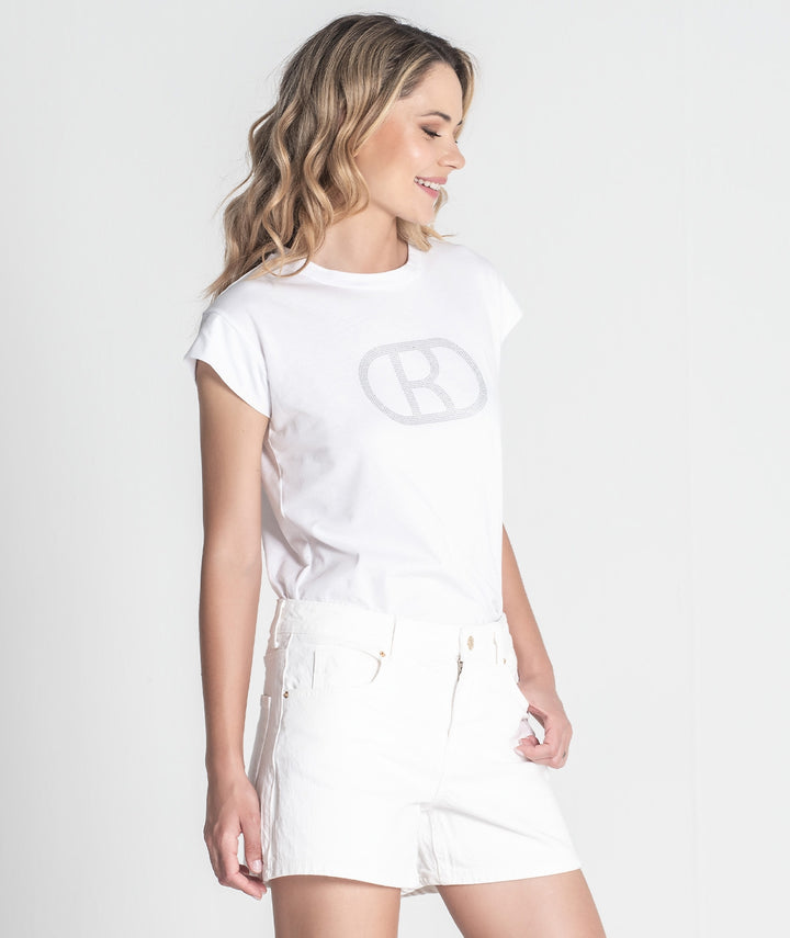 T-SHIRT BRANCA COM TRANSFER BRILHANTES