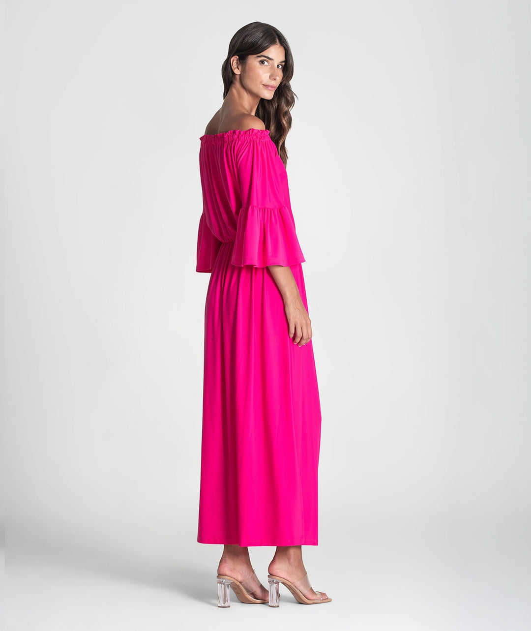 VESTIDO FUCHSIA SEM OMBROS RUGA