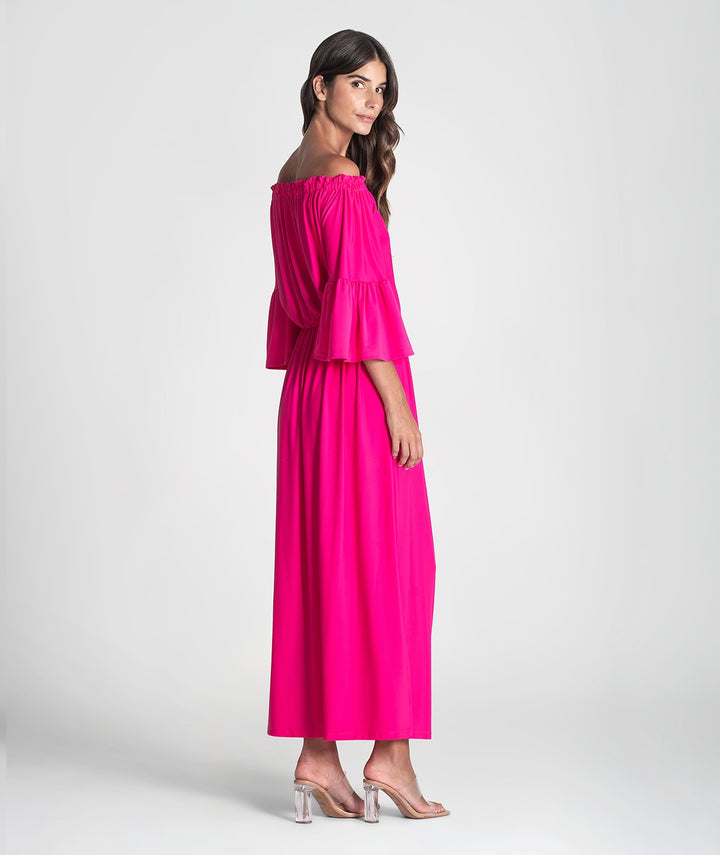 VESTIDO FUCHSIA SEM OMBROS RUGA