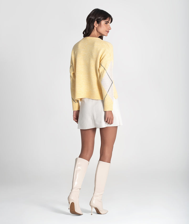 CAMISOLA PADRÃO AMARELO E BEGE COM LANTEJOULAS RUGA