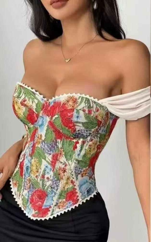 CORSET ESTAMPADO FLORAL PONTO CHIC