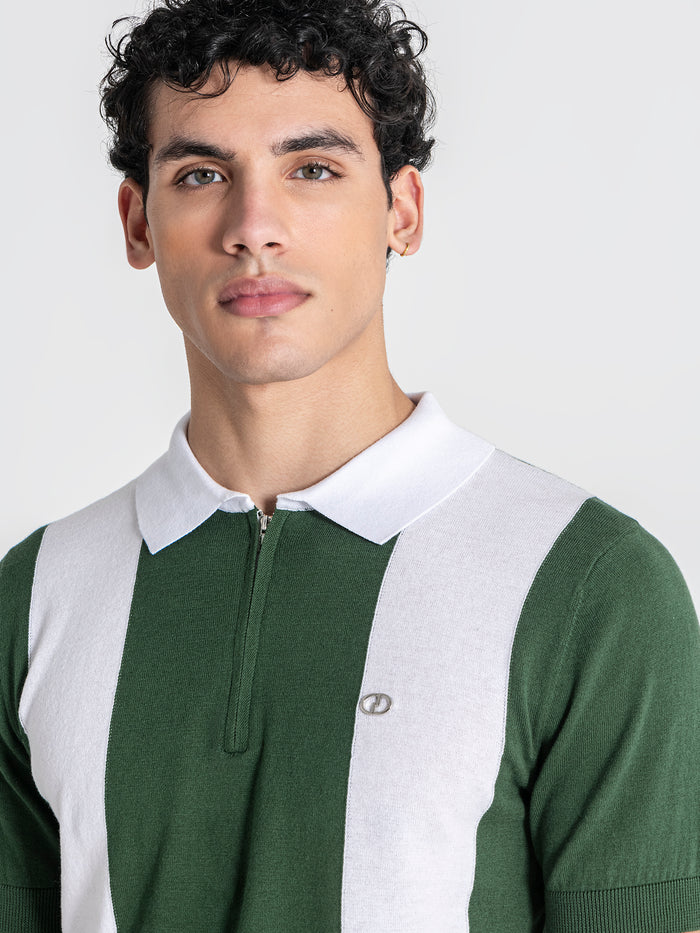 POLO DE MALHA VERDE E BRANCO PONTO CHIC