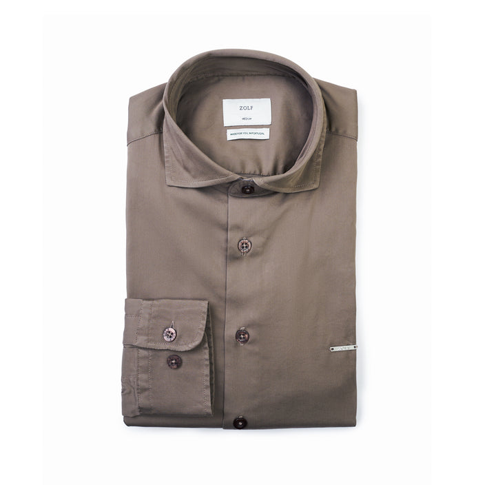 CAMISA GOLA ITALIANA SLIM FIT TAUPE ZOLF