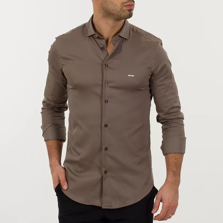 CAMISA GOLA ITALIANA SLIM FIT TAUPE ZOLF