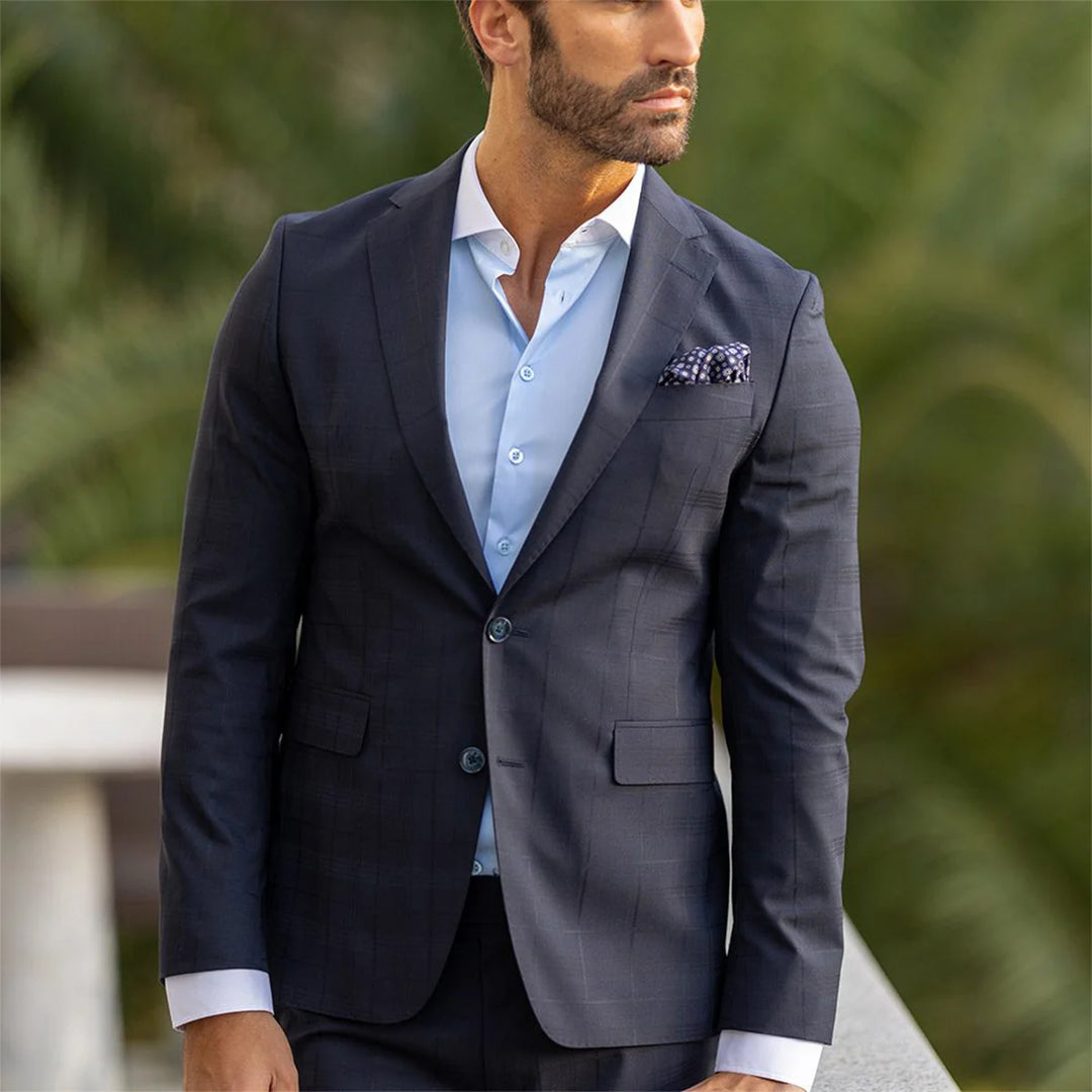 FATO AZUL COM QUADRADOS SLIM FIT ZOLF