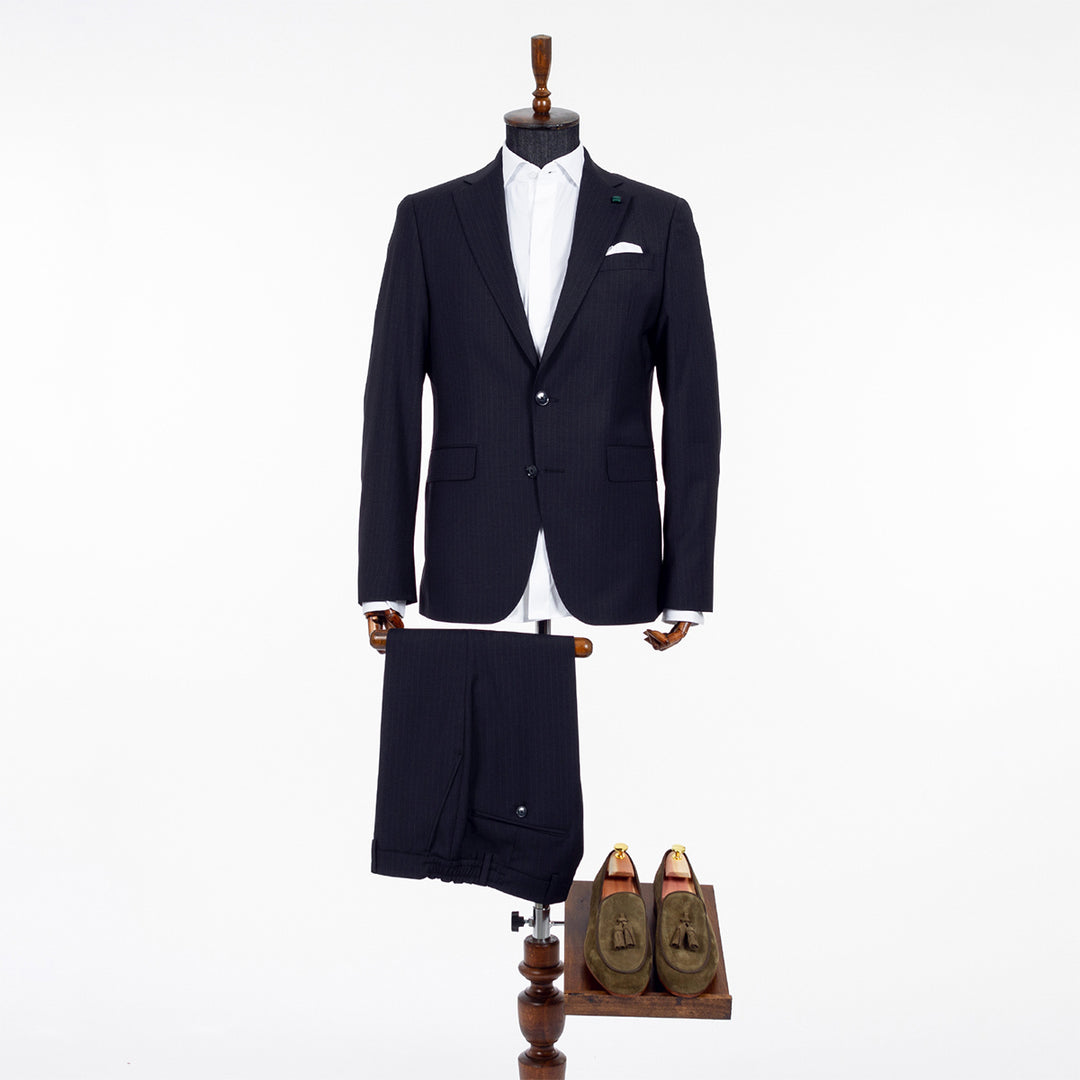 Fato azul escuro com riscas slim fit Zolf | Ponto Chic