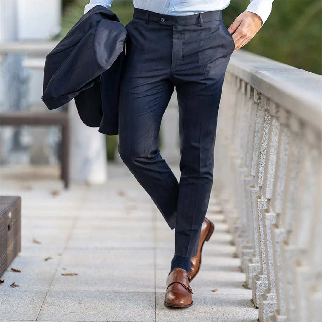 FATO AZUL COM QUADRADOS SLIM FIT ZOLF