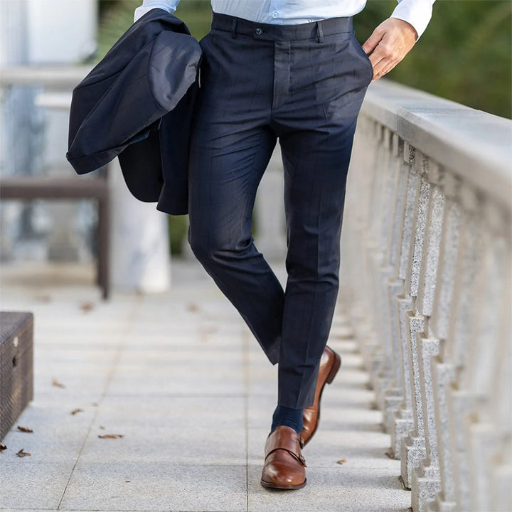FATO AZUL COM QUADRADOS SLIM FIT ZOLF