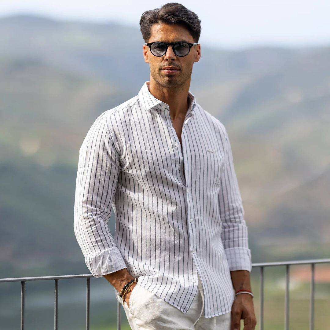 CAMISA DE LINHO RISCA AZUL ZOLF