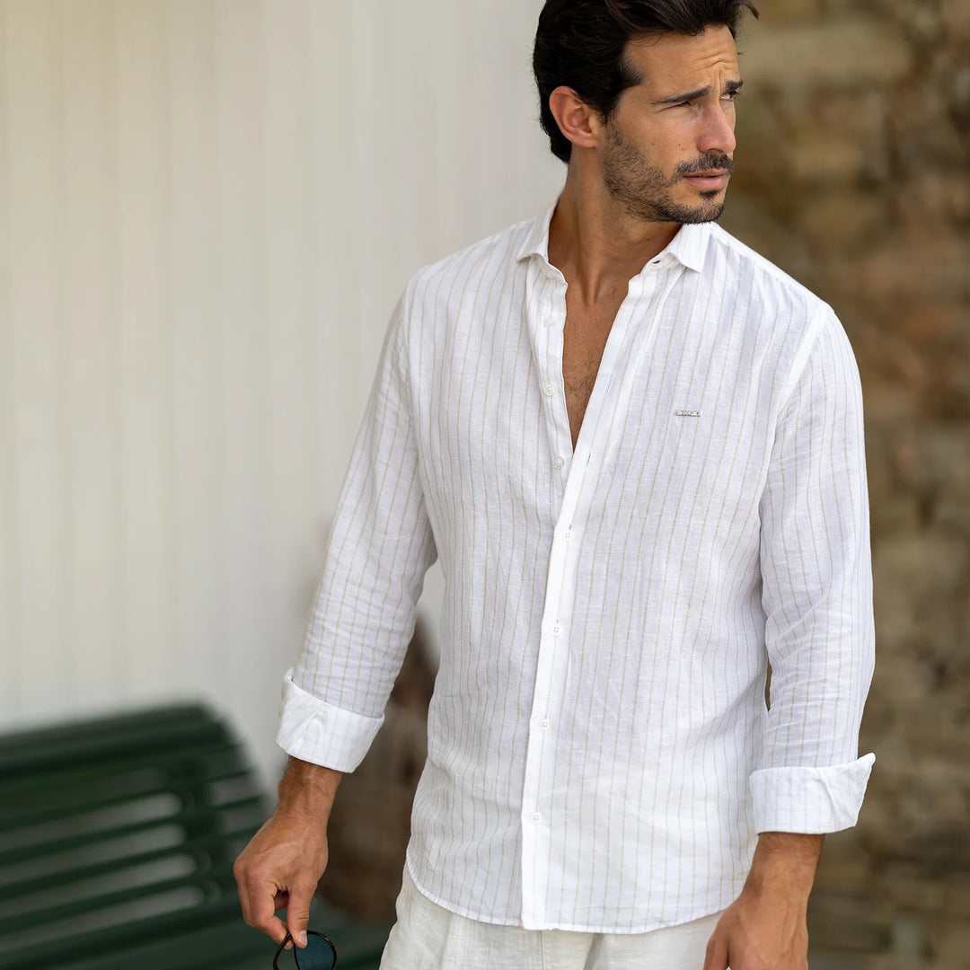 CAMISA DE LINHO RISCA BEGE ZOLF