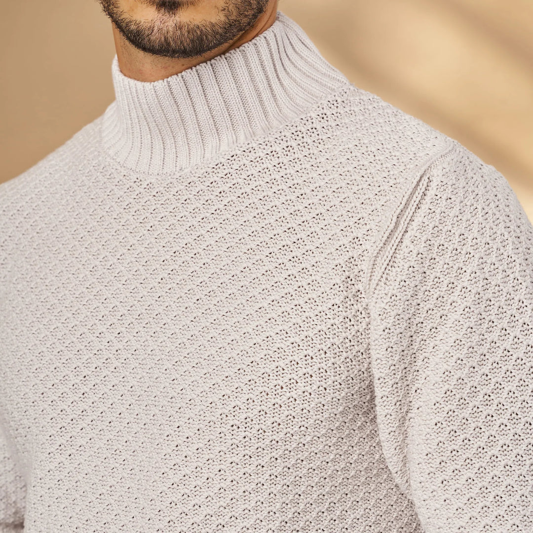 CAMISOLA TRICOT MEIA GOLA TEXTURADA CINZA CLARO ZOLF