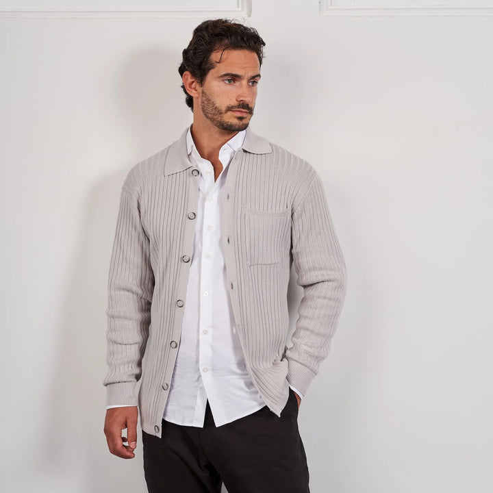 CASACO TRICOT CANELADO COM BOLSO CINZA ZOLF