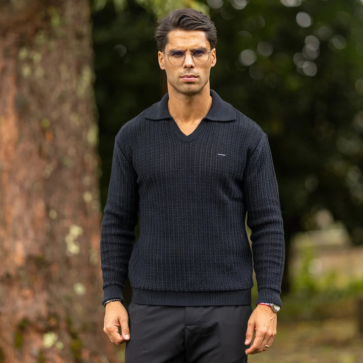 POLO PONTO CROCHE MANGA COMPRIDA PRETO ZOLF