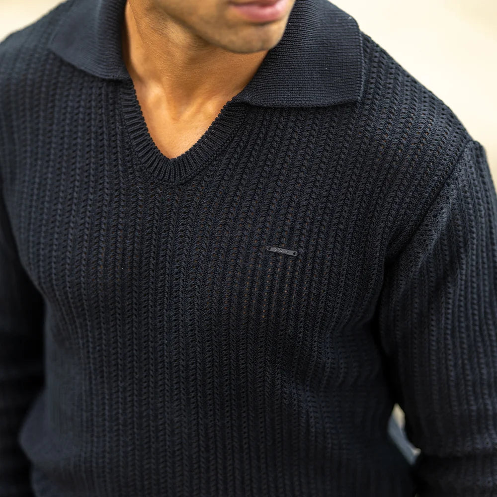 POLO PONTO CROCHE MANGA COMPRIDA PRETO ZOLF