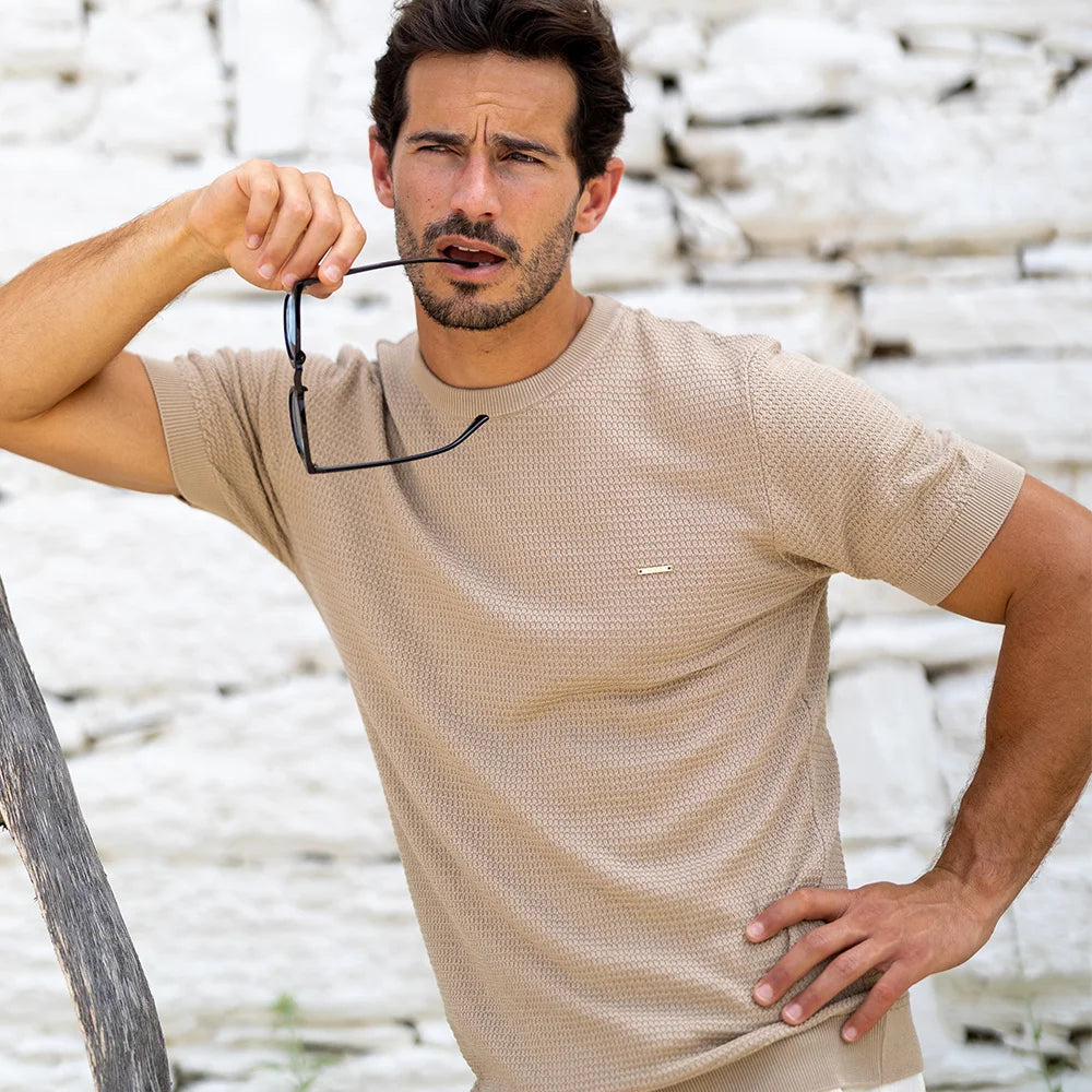 T-SHIRT TRICOT ESTRUTURA BEGE ZOLF