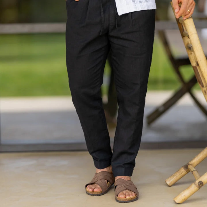 CALÇA DE LINHO COM CORDÃO PRETA ZOLF