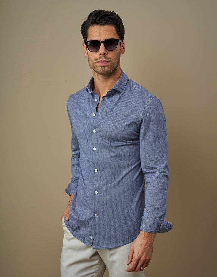 CAMISA STRETCH EASY IRON ESPINHA  AZUL ZOLF