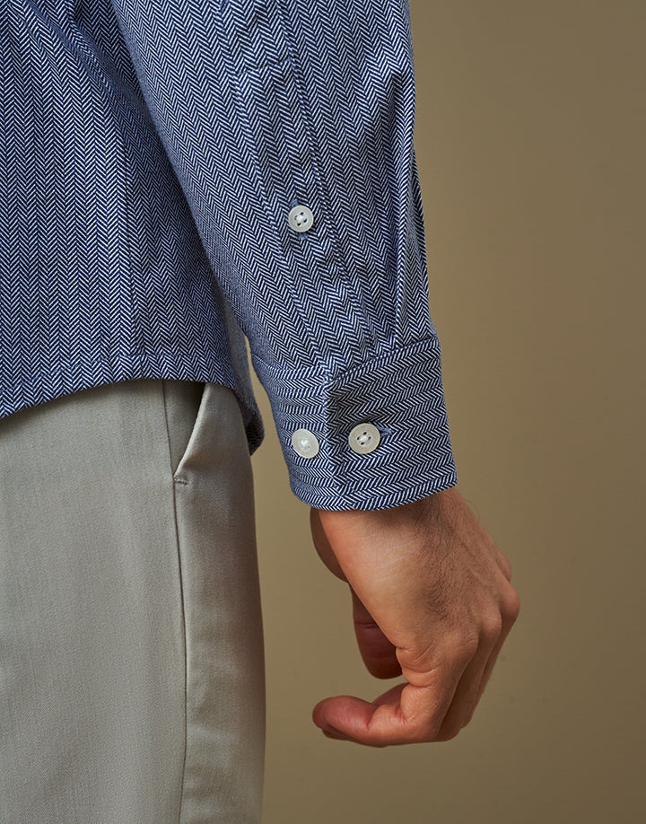 CAMISA STRETCH EASY IRON ESPINHA  AZUL ZOLF