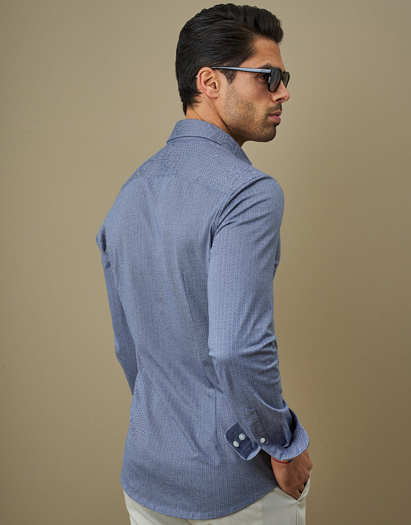 CAMISA STRETCH EASY IRON ESPINHA  AZUL ZOLF