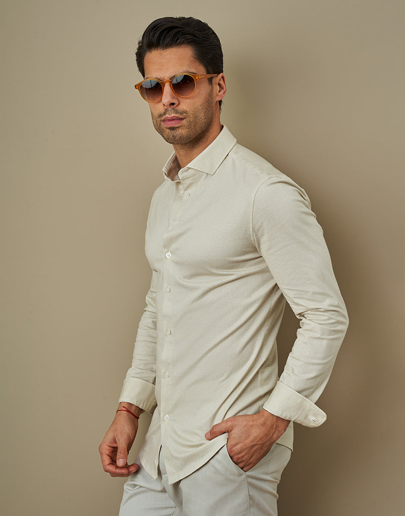 CAMISA STRETCH EASY IRON ESPINHA BEGE ZOLF