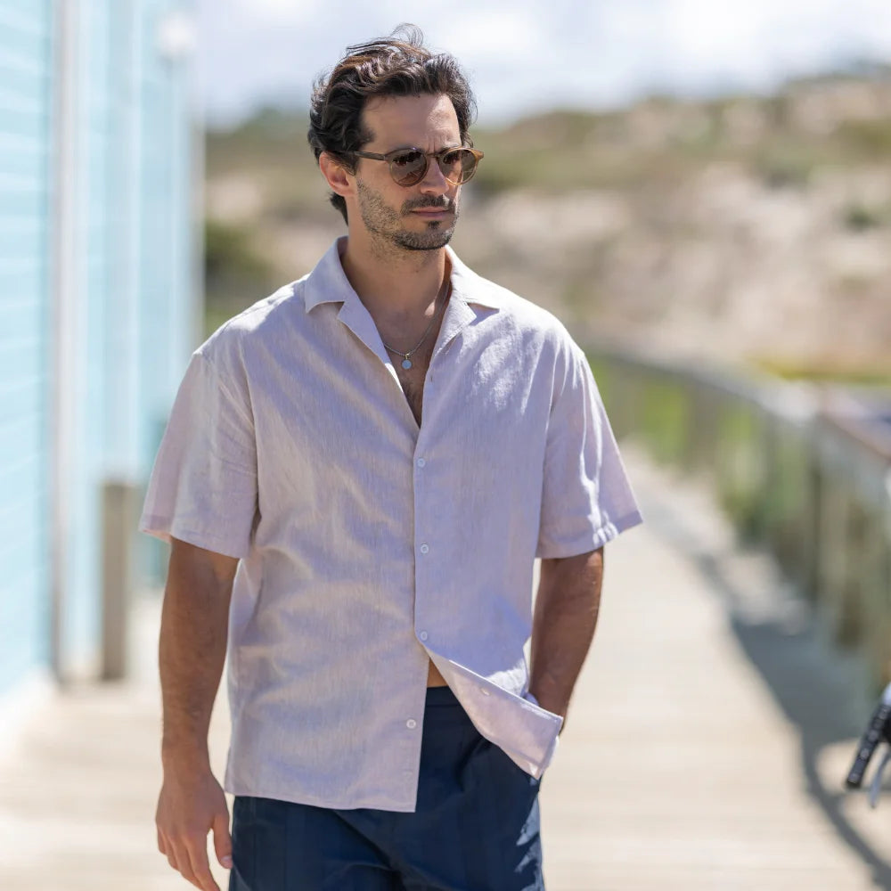 CAMISA BEGE DE LINHO MANGA CURTA ZOLF