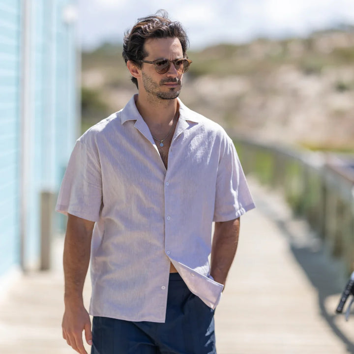 CAMISA BEGE DE LINHO MANGA CURTA ZOLF