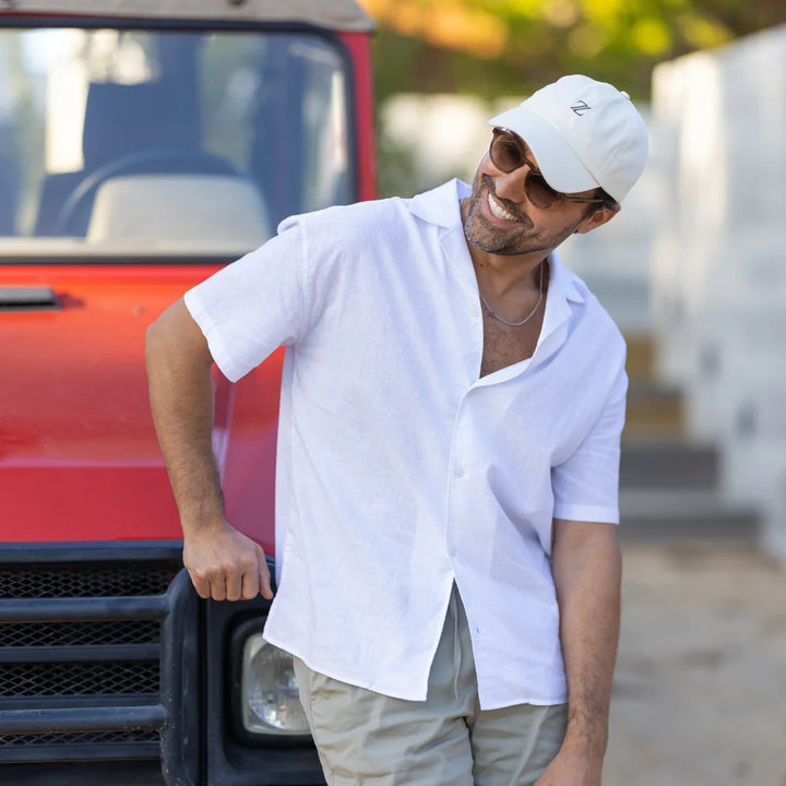 CAMISA BRANCA DE LINHO MANGA CURTA ZOLF