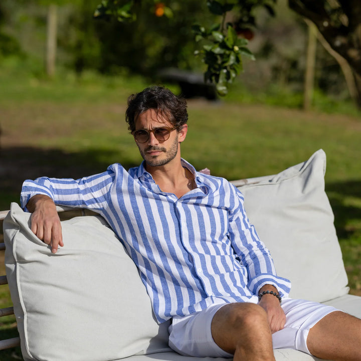 CAMISA DE LINHO RISCA LARGA AZUL ZOLF
