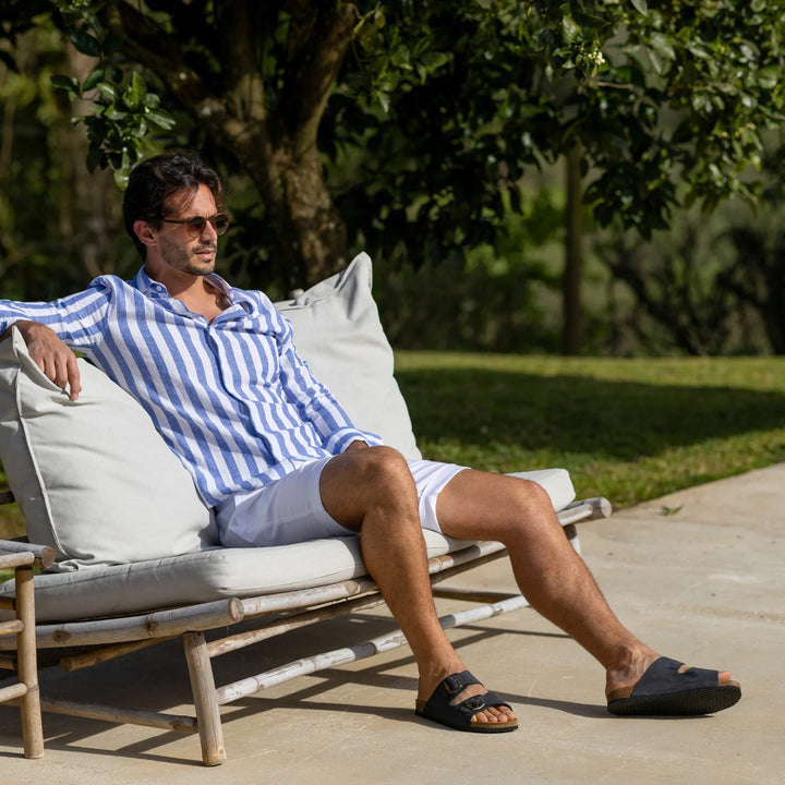 CAMISA DE LINHO RISCA LARGA AZUL ZOLF