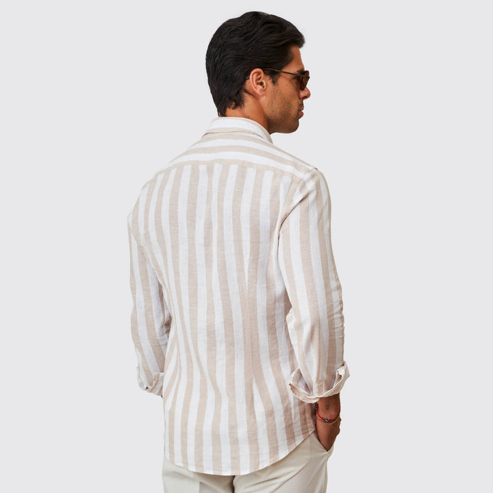 CAMISA DE LINHO RISCA LARGA BEGE ZOLF
