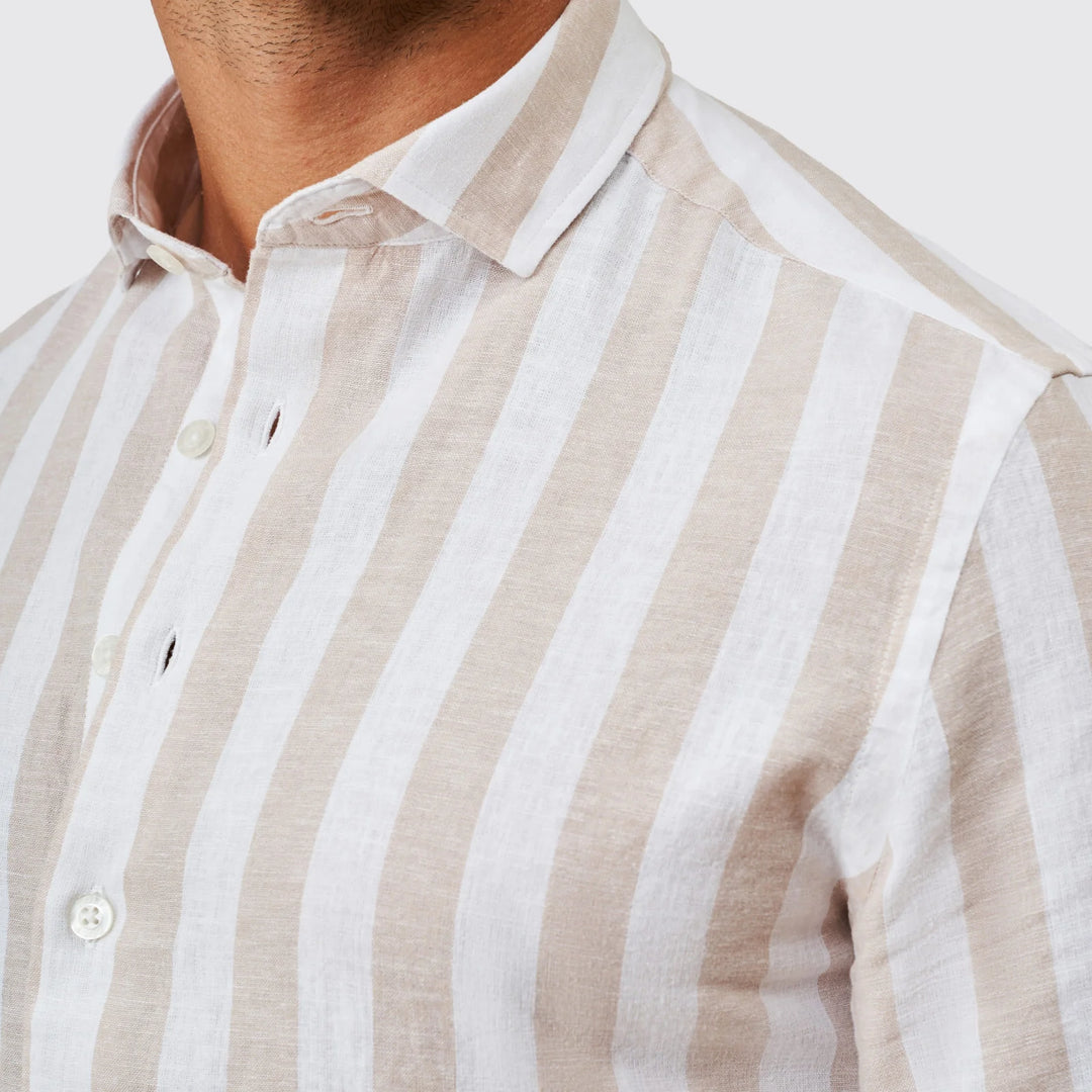 CAMISA DE LINHO RISCA LARGA BEGE ZOLF