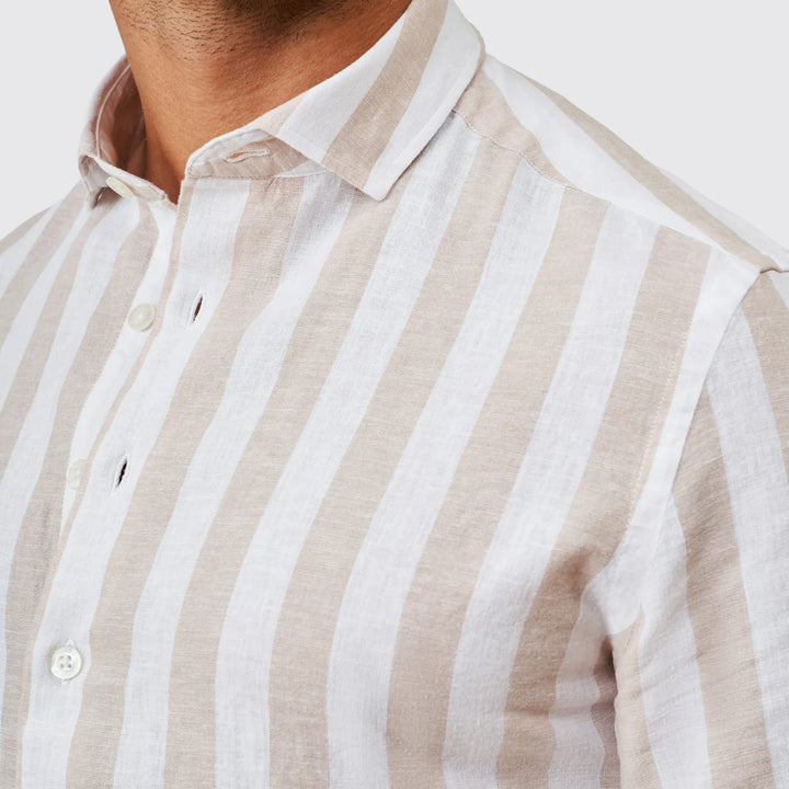 CAMISA DE LINHO RISCA LARGA BEGE ZOLF