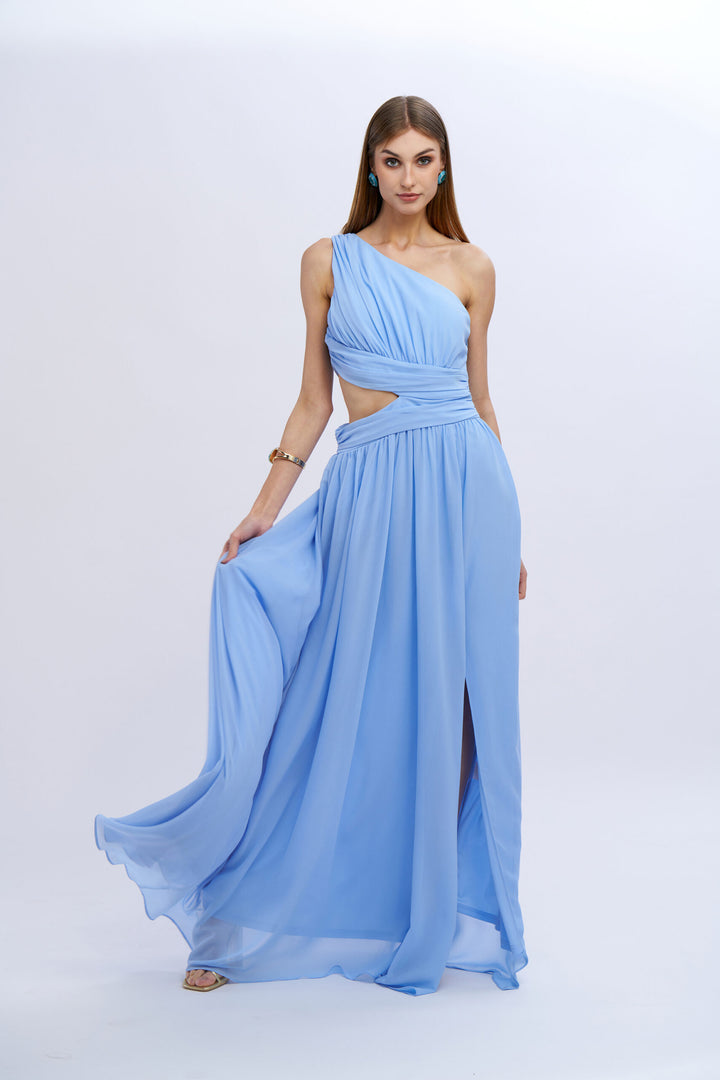 VESTIDO AZUL BEBE LONGO COM CORTE NO SECRETS
