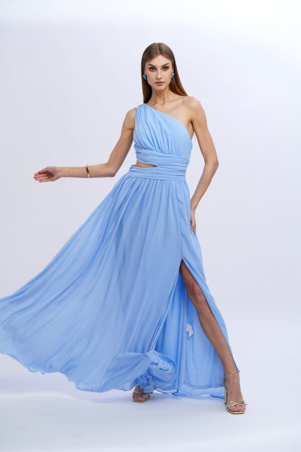 VESTIDO AZUL BEBE LONGO COM CORTE NO SECRETS