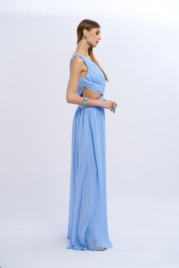 VESTIDO AZUL BEBE LONGO COM CORTE NO SECRETS