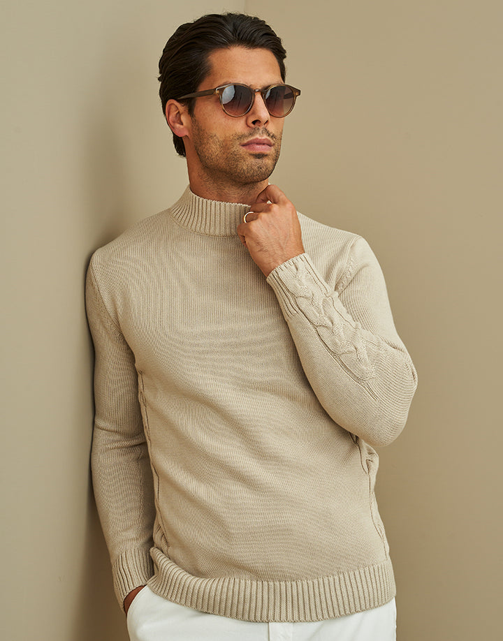 CAMISOLA MEIA GOLA COM DETALHE TRANÇA AREIA ZOLF