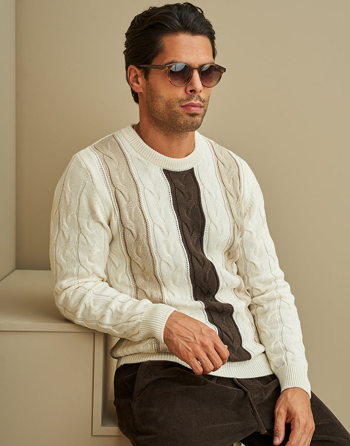 CAMISOLA TRICOT COM RISCAS E TRANÇA CRU ZOLF