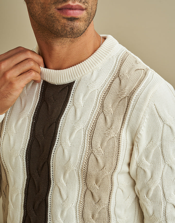 CAMISOLA TRICOT COM RISCAS E TRANÇA CRU ZOLF
