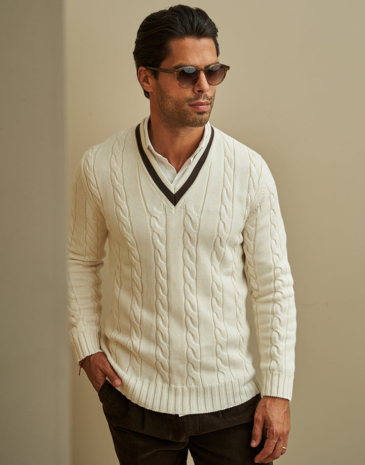 CAMISOLA TRICOT BICOLOR DECOTE EM V CRU ZOLF