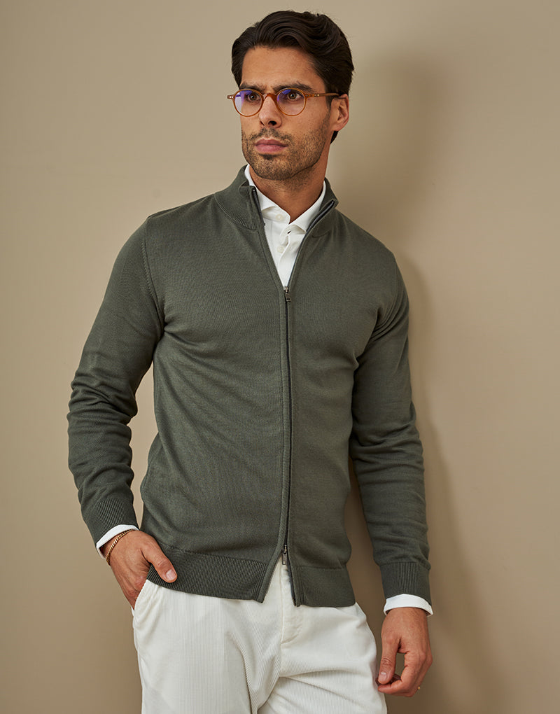 CASACO TRICOT DUPLO FECHO VERDE MILITAR ZOLF