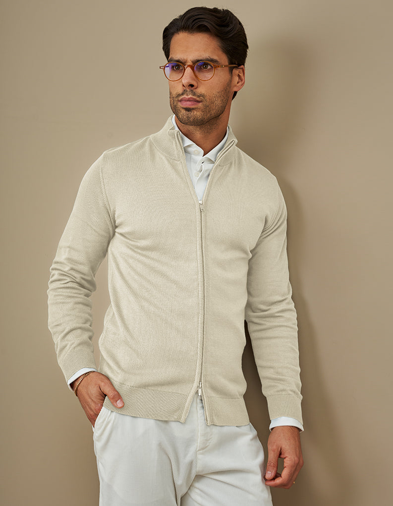 CASACO TRICOT DUPLO FECHO CRU ZOLF