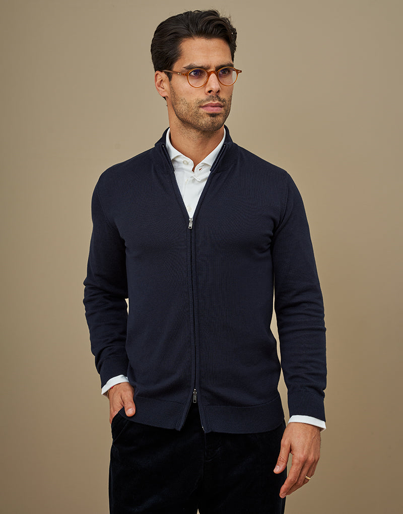CASACO TRICOT DUPLO FECHO AZUL ZOLF