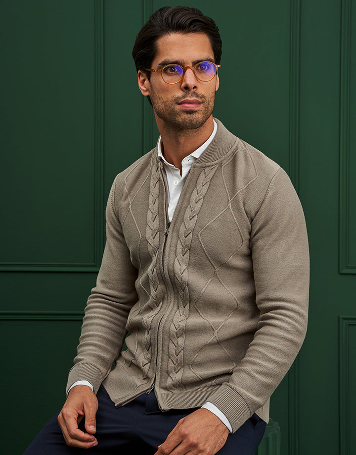 CASACO TRICOT ESTRUTURADO TAUPE ZOLF