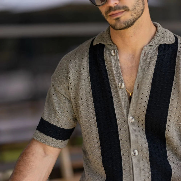 CAMISEIRO PONTO CROCHÊ PERFURADO COM RISCAS TAUPE ZOLF