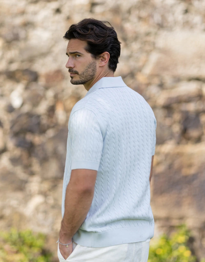 CAMISEIRO TRICOT COM TRANÇAS AZUL CLARO  ZOLF