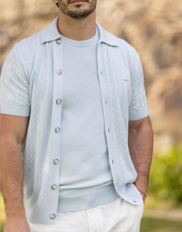 CAMISEIRO TRICOT COM TRANÇAS AZUL CLARO  ZOLF