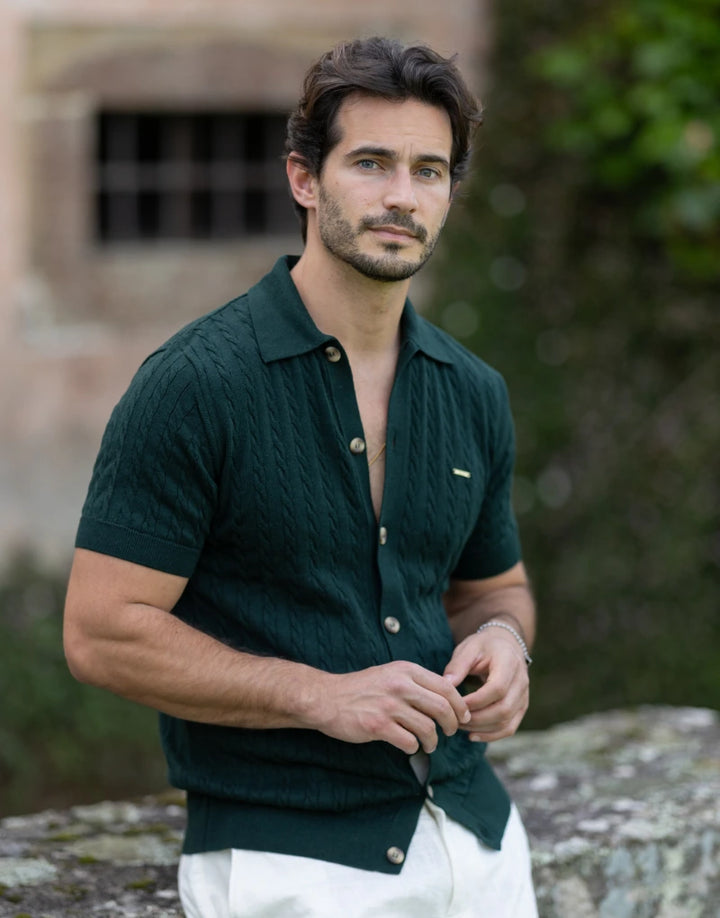 CAMISEIRO TRICOT COM TRANÇAS VERDE ESCURO ZOLF