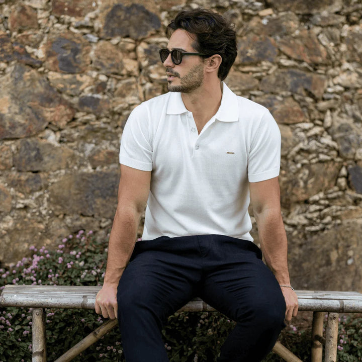 POLO TRICOT LISO COM BOTÕES BRANCO ZOLF